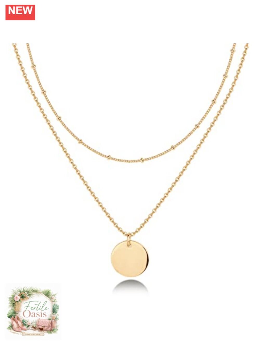 14K Gold Plated Layered Coin Pendant Necklace for Women Hypoallergenic